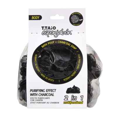 T.Taio ESPONJABON Bath Pouf + Soap Charcoal, Purifying Effect , Sponge new
