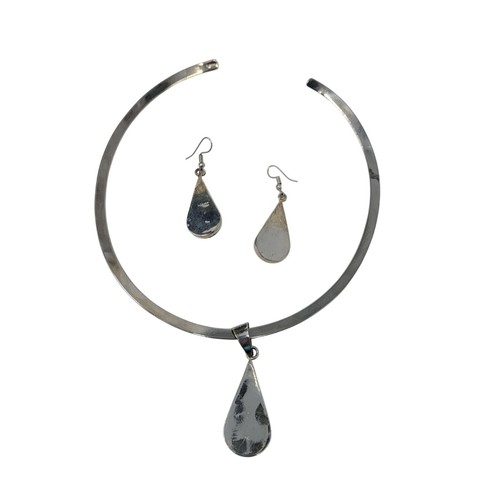 Artisan 925 Teardrop Multicolor Micro Mosaic Crystal Torque Necklace Earring Set - Picture 19 of 20