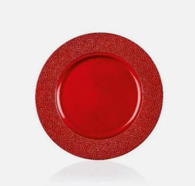 Set x6 rote Perlenrand 33cm Ladeteller Weihnachtsdeko Tischgedecke
