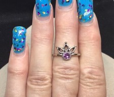 Silver Tone Purple Cz Floral Fashion Ring Sz 6 D059