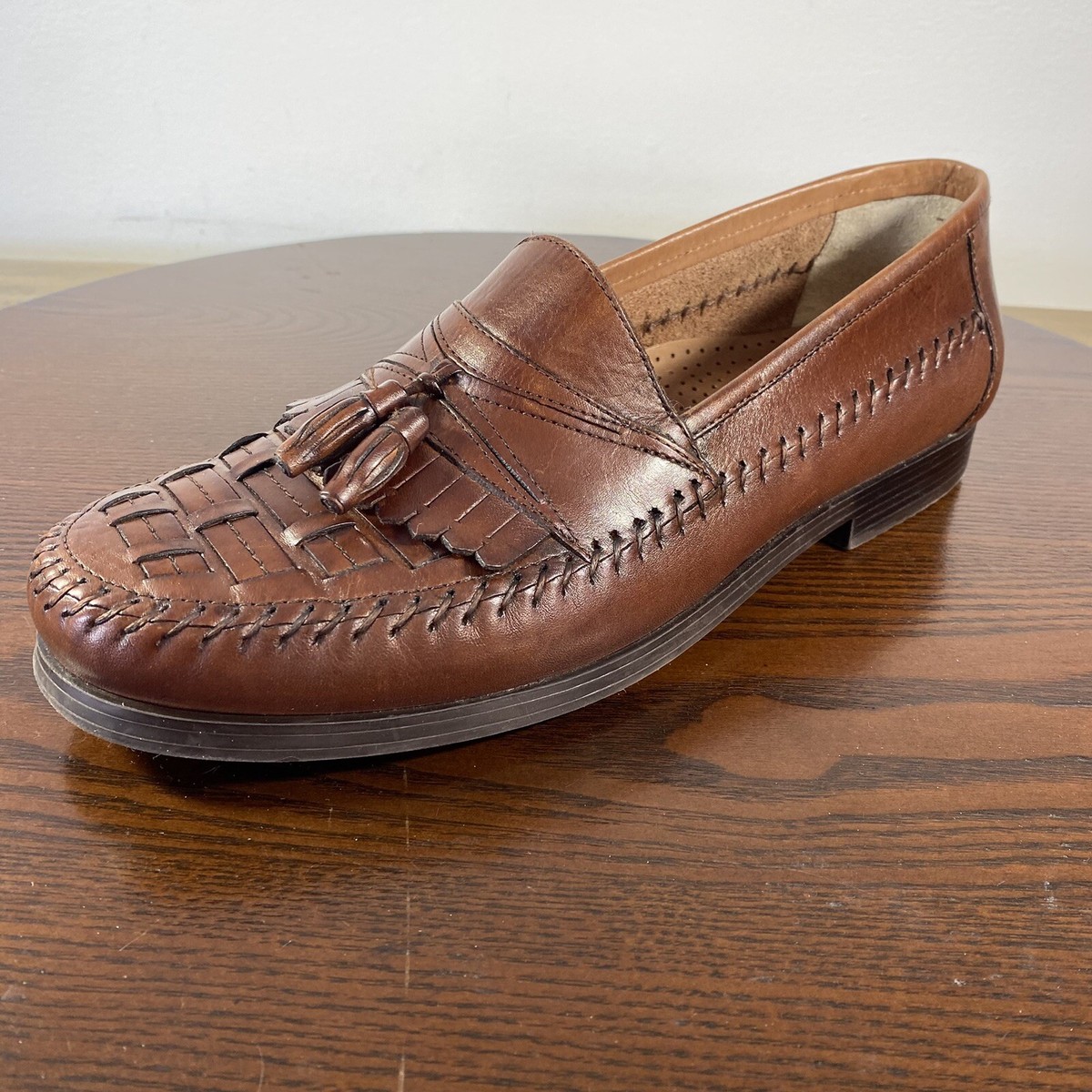 Giorgio Brutini Bartell Brown Woven Leather Tassel Loafers 9 Wide Giorgio Brutini Leather Loafers Tassel Woven Casual Comfort  main image 4