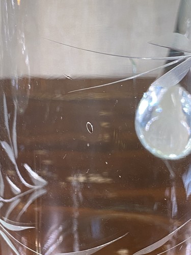 Vintage Hand Blown Etched Floral Glass Martini Cocktail Pitcher 10" 50oz GUC - Picture 11 of 16