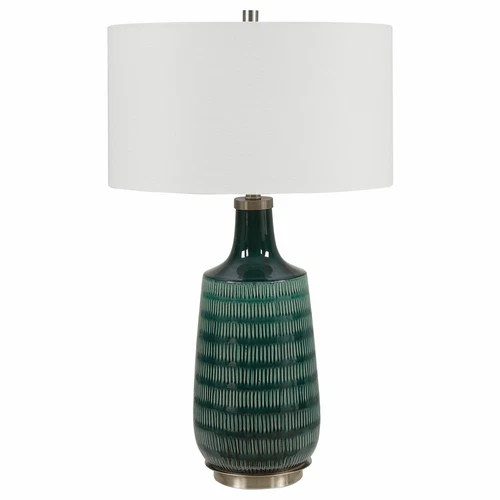 UTTERMOST 28376-1 SCOUTS DEEP TEAL GLAZE HAND-CARVED ORGANIC CERAMIC TABLE LAMP - Picture 6 of 6