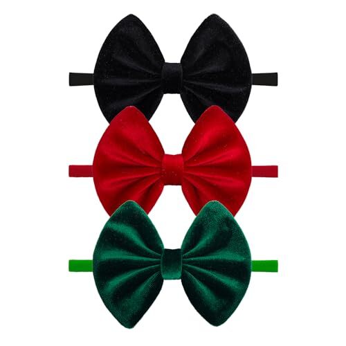 Christmas Velvet Baby Girls Bows Elastic Nylon Headbands Red 1-Red Green Black - Picture 1 of 6