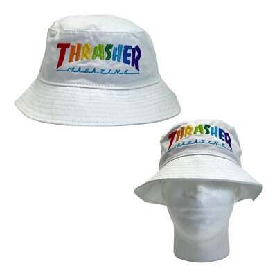 帽子 80s 90s THRASHER HAT Vintage 90s Thrasher Magazine Unisex L/XL Bucket Hat Rainbow
