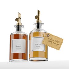 Ölspender Set - 2er Pack 500ml Ölflasche aus Glas mit Ausgießer