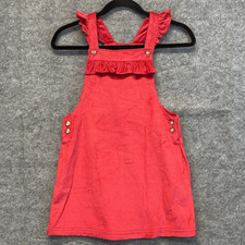 TAHARI Dress Girls Size 8 Pink Velvet Ruffled Lined Square Neck Overall Jumper