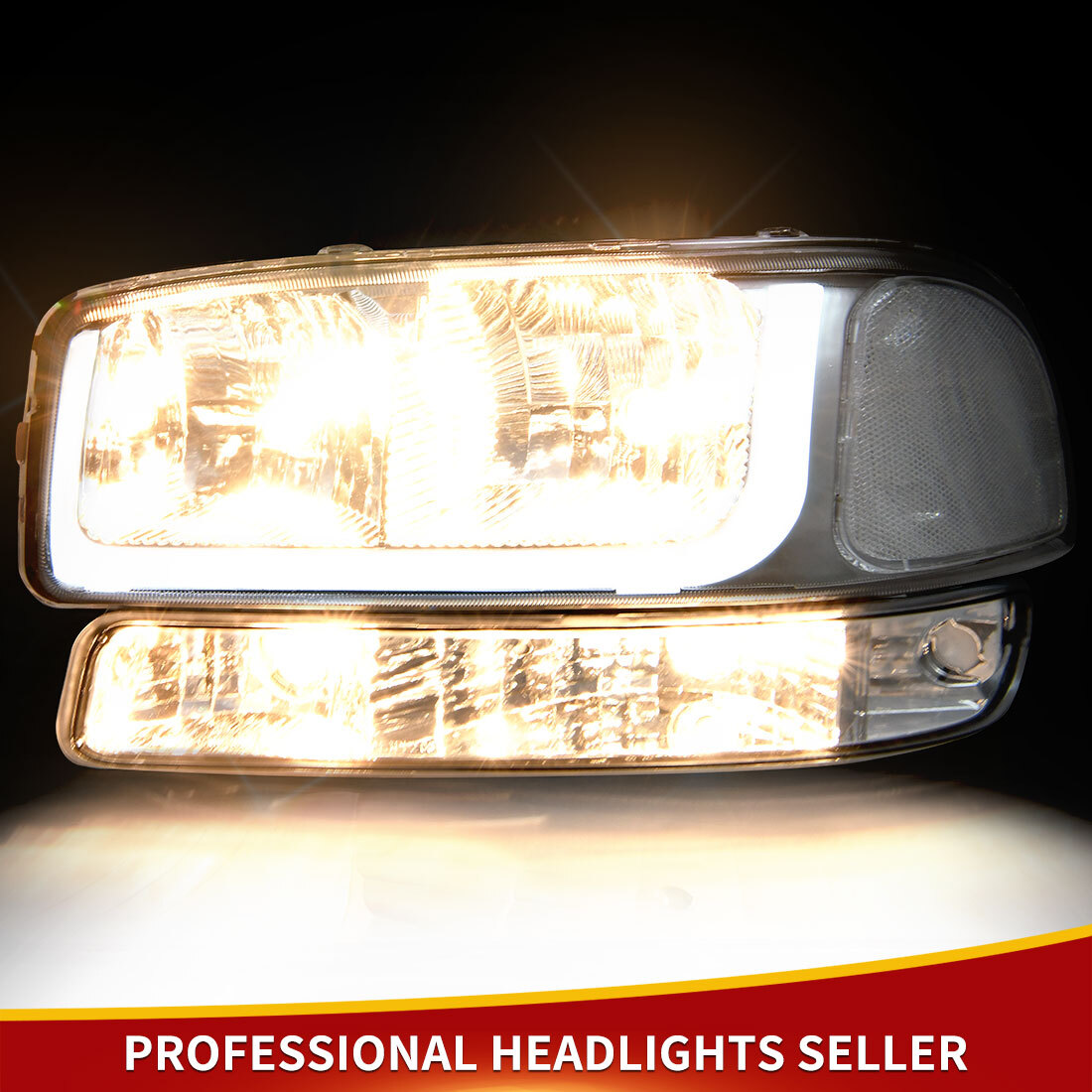 FIT 99-07 GMC SIERRA/YUKON LED DRL CHROME CLEAR HEADLIGHTS W