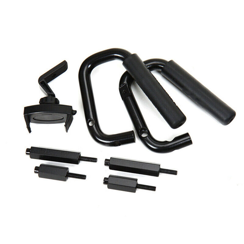 CheroCar Front Grab Handles With Phone Holder For Jeep Wrangler JK 2007-2018 – Pair Black Steel