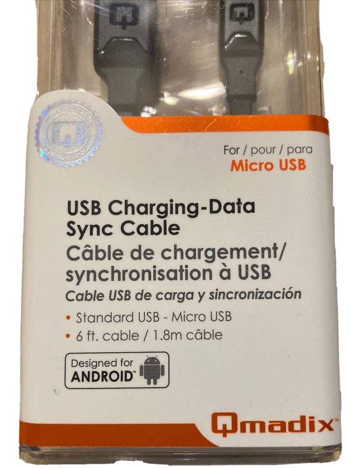 Cable de datos de carga y sincronización Qmadix (QM - PDMI) 6 pies para dispositivos micro USB - negro Foto 4 de 4