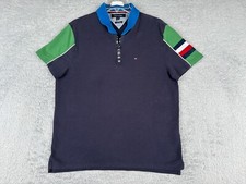 Tommy Hilfiger Polo Shirt Men Medium Blue Green Custom Fit 100 Cotton Knit