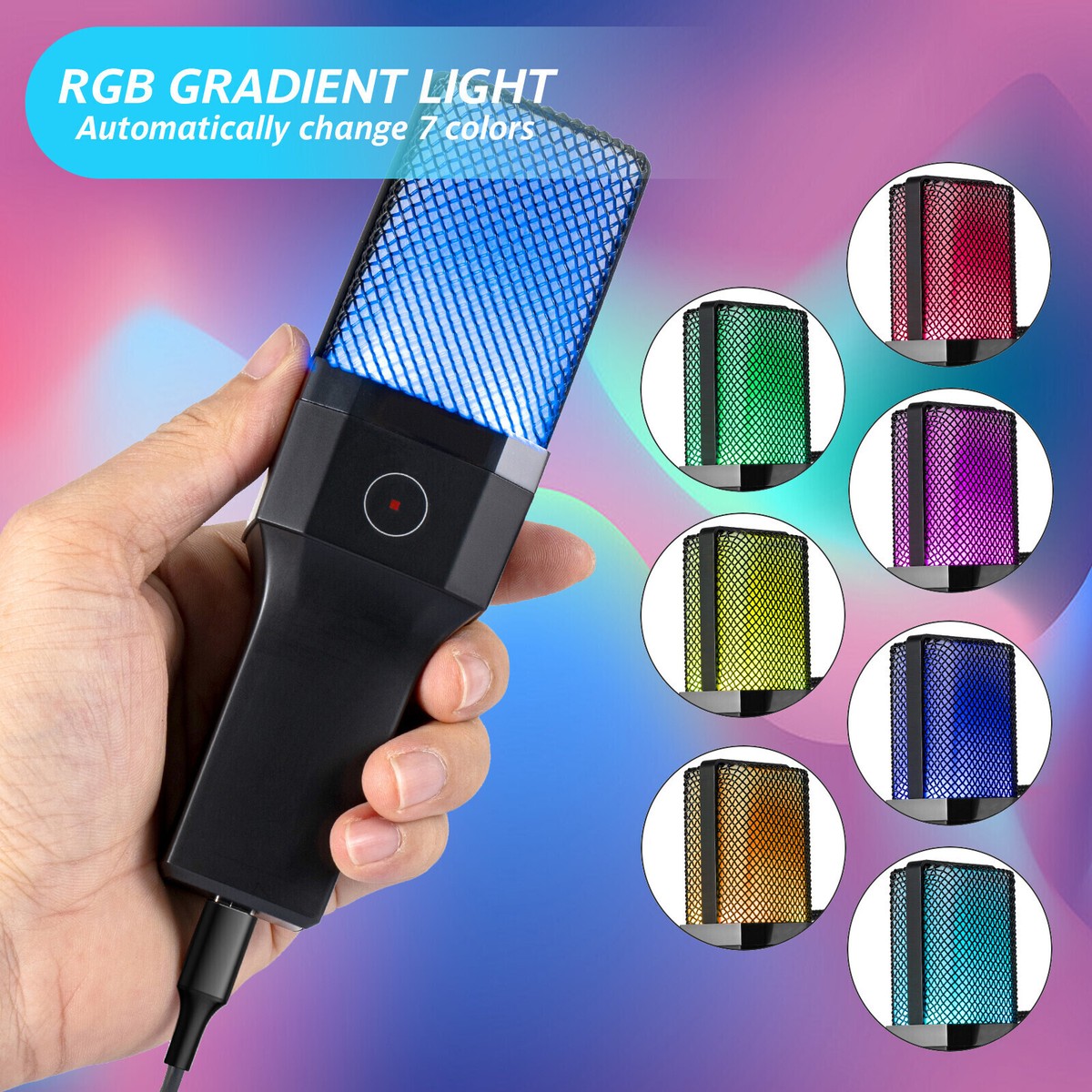 RGB Gaming Mic USB-A/C Condenser Microphone with Mute Button for