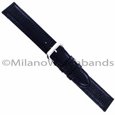 18mm deBeer Lizard Grain Navy Blue Padded Stitched Handcrafted Watch Band