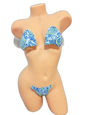 Blue Paisley Print Exotic Two Piece Stripper Bikini Dancewear