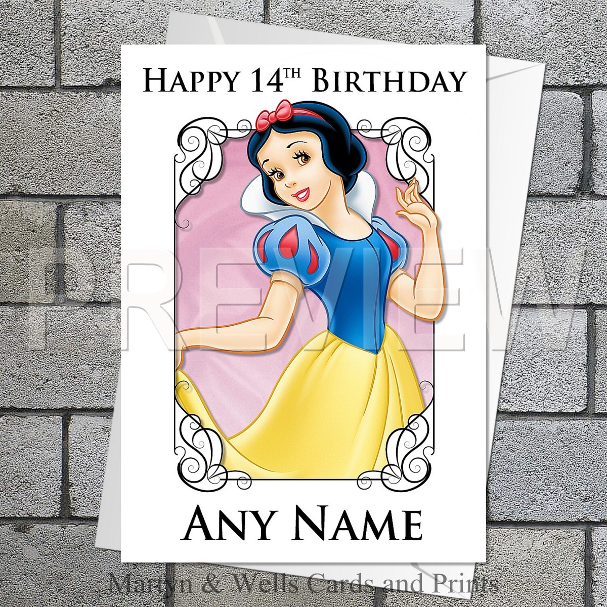 Snow White birthday card. 5x7 inches. Seven Dwarfs. Personalised Snow White birthday card. 5x7 inches. Seven Dwarfs. Personalised