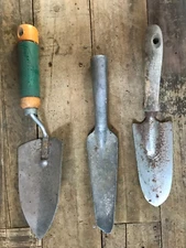 3 Vintage Garden Hand Shovel Planting Digging Wood Handles and aluminum