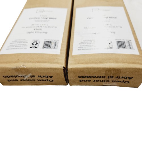 2-1-in (35" x 64") Cordless Khaki Vinyl Light Filtering Mini Blinds Room Durable - Picture 3 of 13