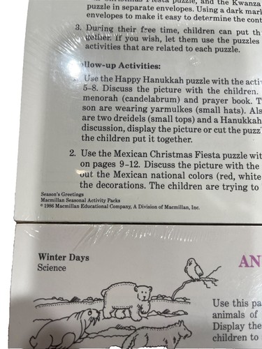 Vintage Macmillan Seasonal Activities Winter Worksheets Home School NEW - Picture 8 of 9
