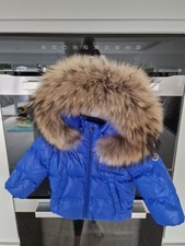 Giacca imbottita in pelliccia blu royal Moncler bambino ragazzo