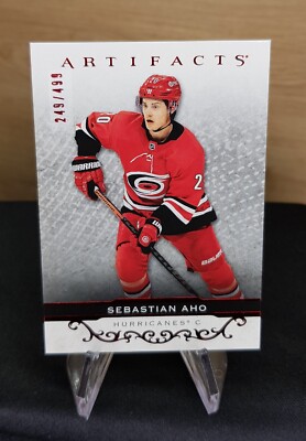 Upper Deck 2021-22 Artifacts #125 - Sebastian Aho - Ruby Stars /499 - Hurricanes