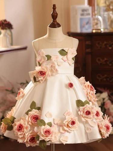 Children's Appliques Evening Gown Wedding Birthday Party Flower Girl Dress - Picture 2 of 14