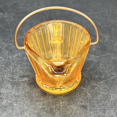 Hazel Atlas Coal Bucket Ash Tray with Handle Amber Glass Vintage