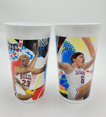 McDonalds Michael Jordan Julius Erving Cup Lot (2), Vintage 1993 Nothing But Net