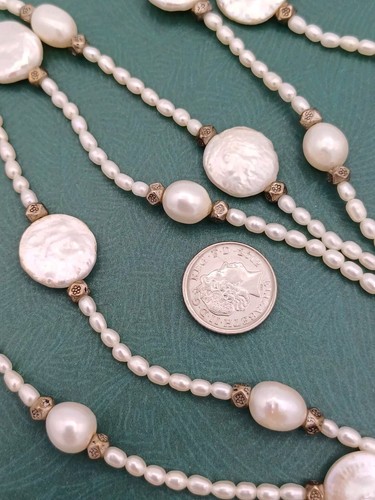 Vintage Inspired Coin/Potato Freshwater Pearl Hill Tribe Silver Beaded Necklace - Picture 4 of 10
