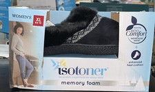Isotoner Memory Foam Womens Slippers Black XL 9.5-10 