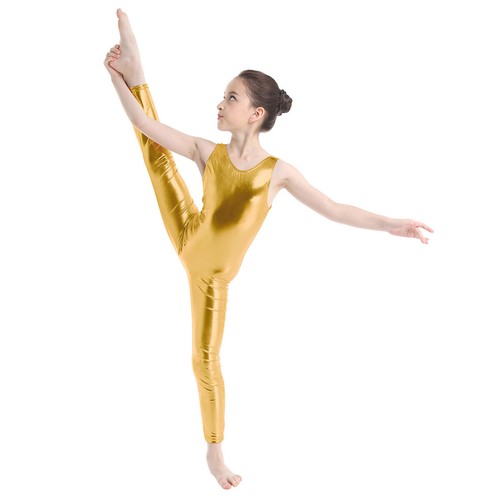 Kids Girls Full Length Jumpsuit Shiny Metallic Gymnastics Unitards Dance Leotard - Picture 22 of 70