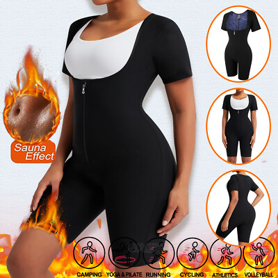 Women Sauna Sweat Suits Weight Loss Workout Waist Trainer Gym Bodysuit Shapewear