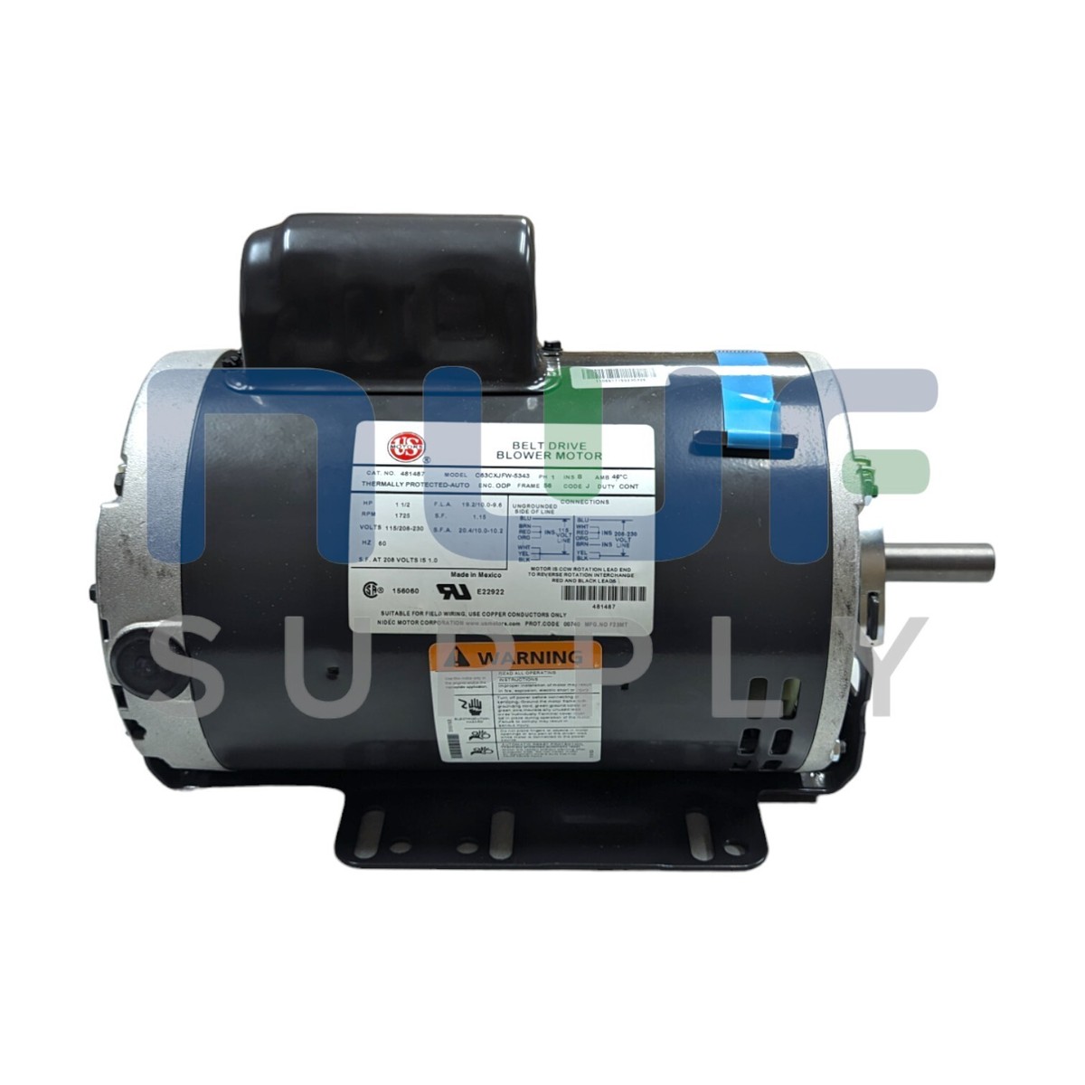 C63CXJFW-5343 US Motors Belt Drive Blower Motor 1 1/2 HP 1725 RPM C63CXJFW-5343 US Motors Belt Drive Blower Motor 1 1/2 HP 1725 RPM