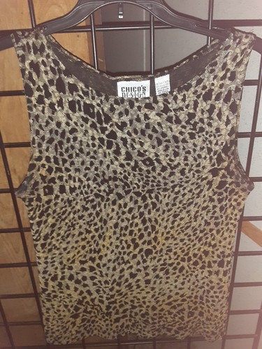 Chico's Design Sleeveless Pullover Animal Print Top Black and Gold Women size 0 - Picture 2 of 4
