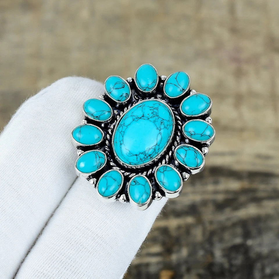 Beautiful Turquoise Gemstone Ring Handmade 925 Sterling Silver Jewelry For Gifts - Image 3 of 4