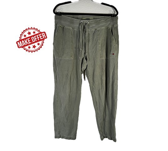 Tommy Jean Cropped Jogger Pants Green Casual Elastic Drawstring | L | 35 x 26