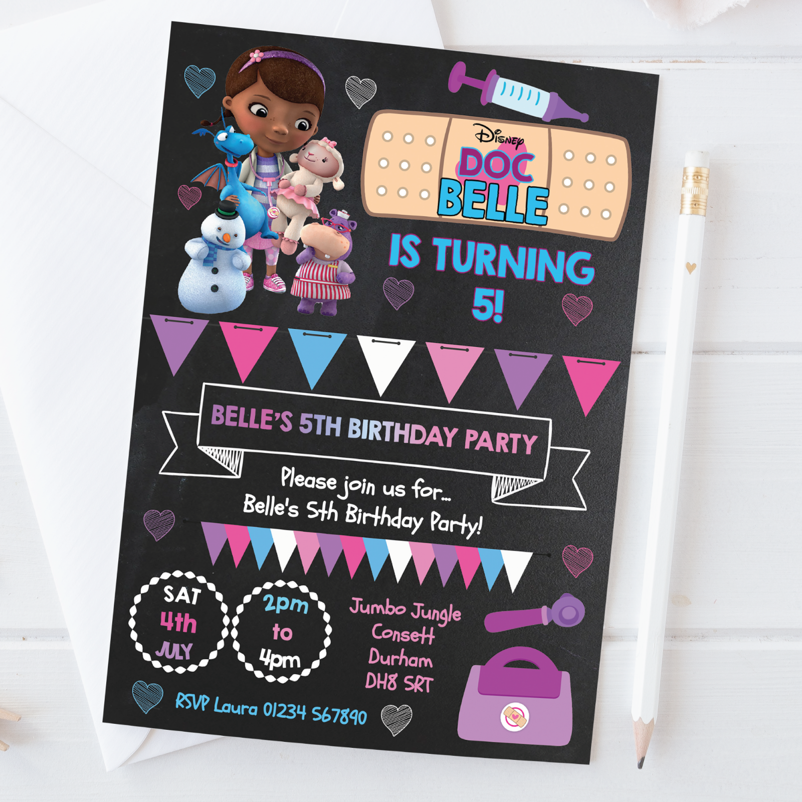 Personalised Doc McStuffins Birthday Party Invitations Girls Disney Invites x10