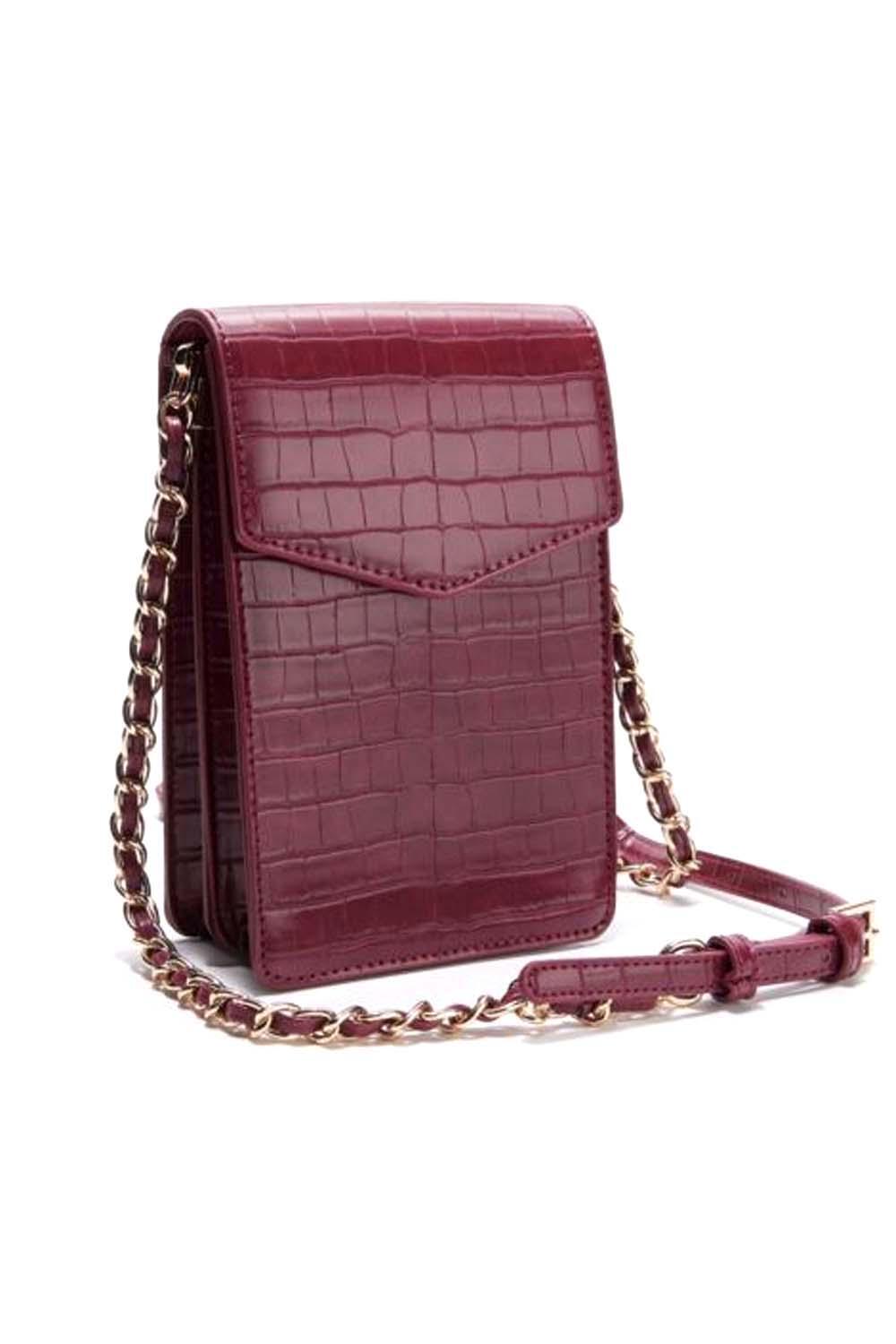 Кроссбоди Save the Girls из крокодиловой кожи с сенсорным экраном и RFID-идентификатором, Капри бордового цвета