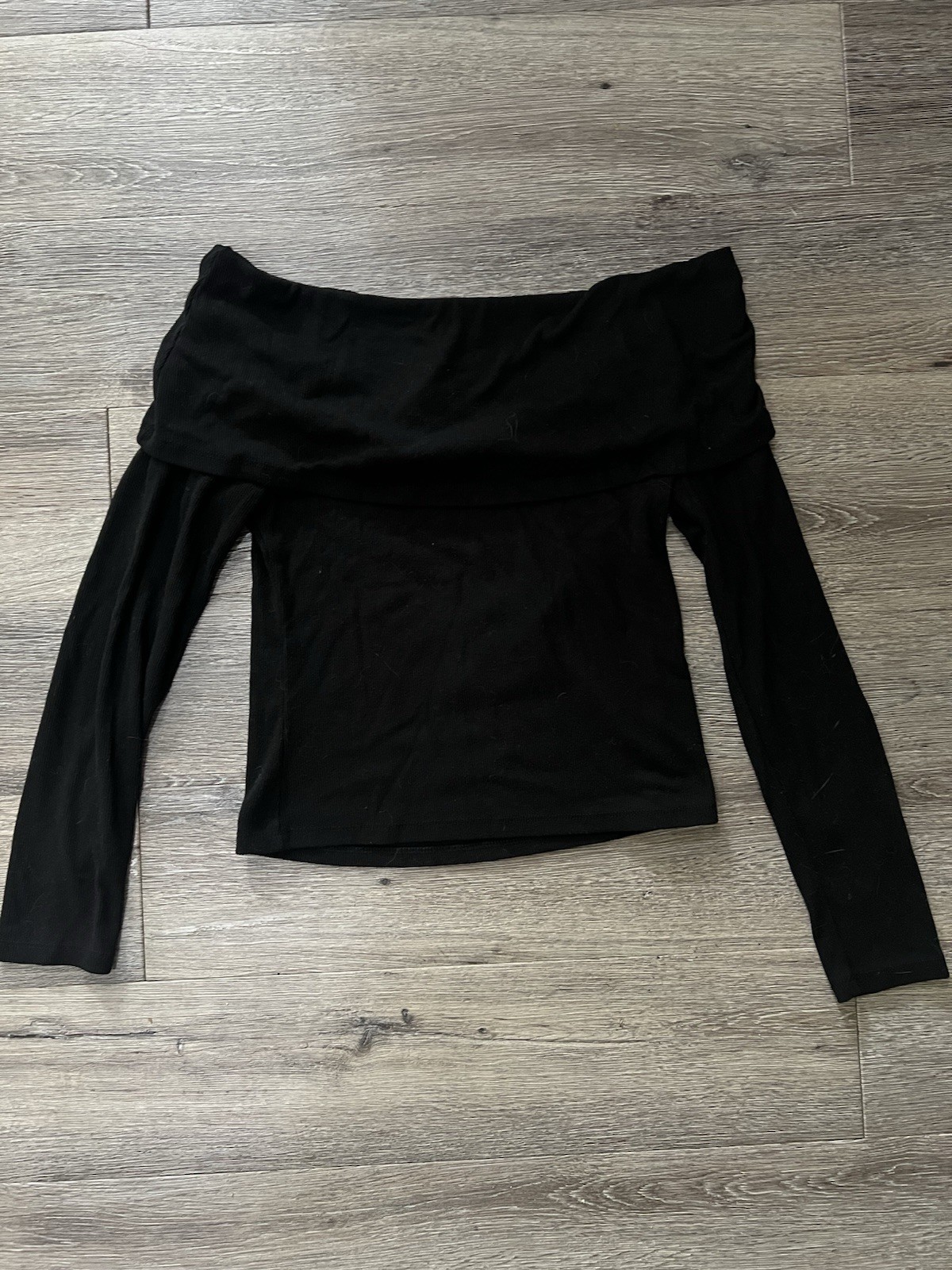 Women's Black Off-the-Shoulder Knit Cotton Blouse Long Sleeve Pullover Size M