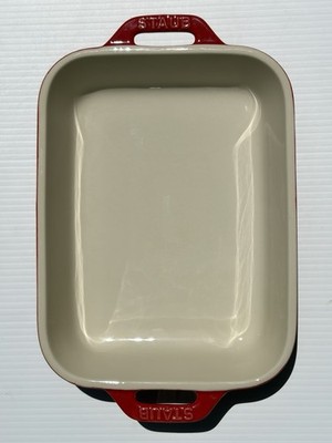 STAUB Red Ceramic Baking Rectangle Gratin Dish EUC never used