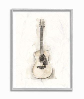 Stupell Industries Acoustic Guitar Watercolor Drawing Grey Framed Wall Art, 1...