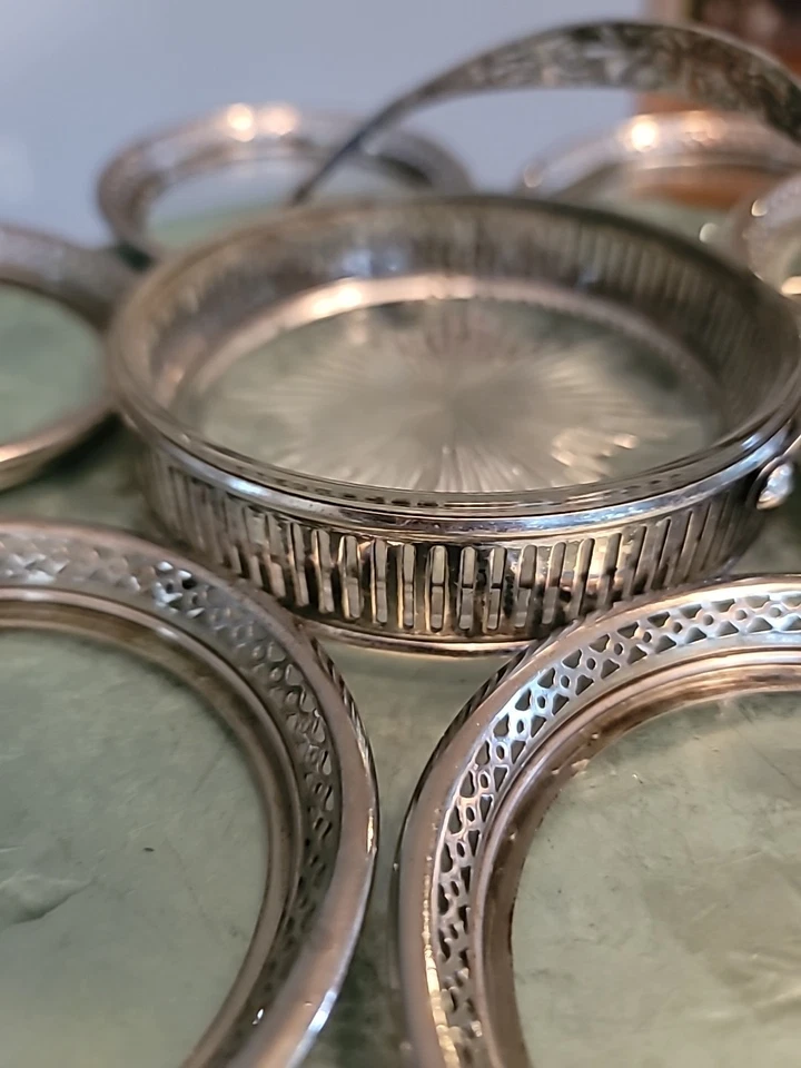 Porta-copos de prata Art Deco/conjunto de 8 com transportadora e bandeja/antiguidade  - Imagem 3 de 4