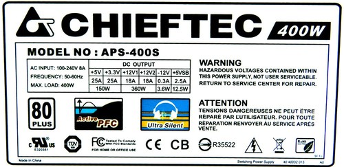 CHIEFTEC APS-400S 400W ATX 24-PIN SATA MOLEX - Photo 3/3