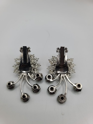 Vintage Smaragd & Citrin Farbe Strass Silber Clips unsigniert 50er Jahre - Bild 3 von 4