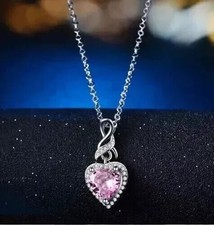 Heart Cut Simulated Pink Sapphire Beautiful Pendant Chain 14k White Gold Plated