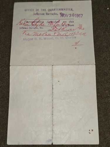 WWI US Army Special Order for Duty Reporting from Jefferson Barracks Dated 1917