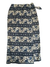 Talbots Blue Floral Skirt Size 8 Striped 100 Irish Linen Maxi Wrap Vintage