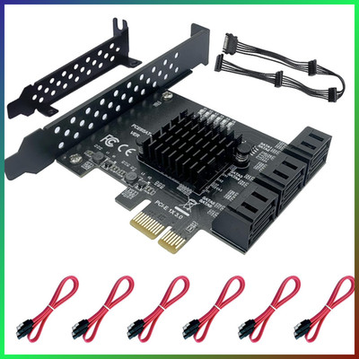 PCIe zu SATA Erweiterungskarte 6-Port Controller Gen 3 mit 6 Datenkabeln