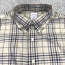 NEW Brooks Brothers 346 Non Iron Shirt Mens Large Beige Burgundy Long Sleeve