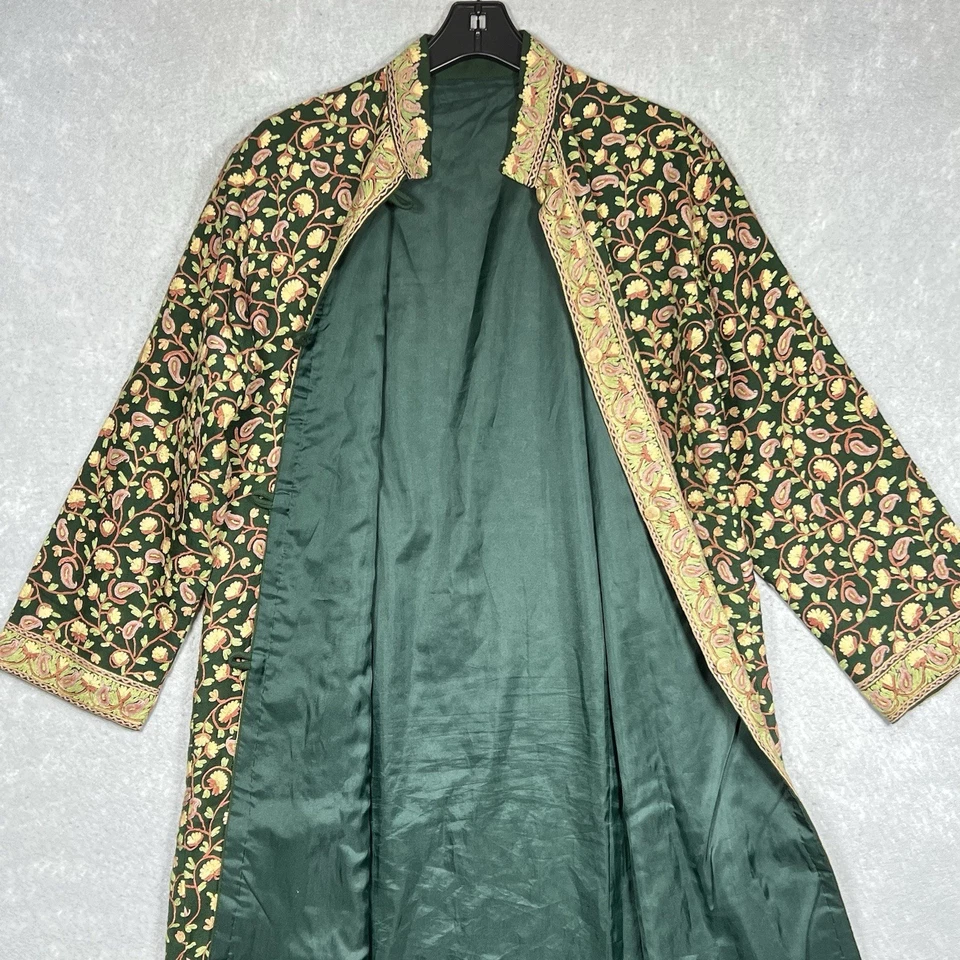 "Abrigo bordado, chaqueta larga de lana, multicolor sobre negro 40"" mujer india grande" Foto 4 de 4