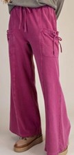 Easel Mineral Washed Pants S Side Tie Pockets Berry Berry Beach Boho Soft
